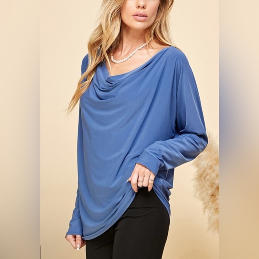 Women's Blue Drape Top - MEDIUM - Picture 1 of 8